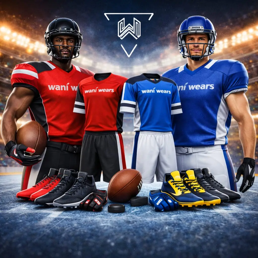 Wani Wears provides customizable, durable American football uniforms designed for performance and team pride, featuring personalized colors, logos, and player details.
