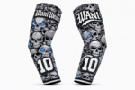 Custom skull basketball uniform set with jersey shorts cap and arm sleeve sublimation printed sportswear