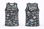 Custom skull basketball uniform set with jersey shorts cap and arm sleeve sublimation printed sportswear by wani wears