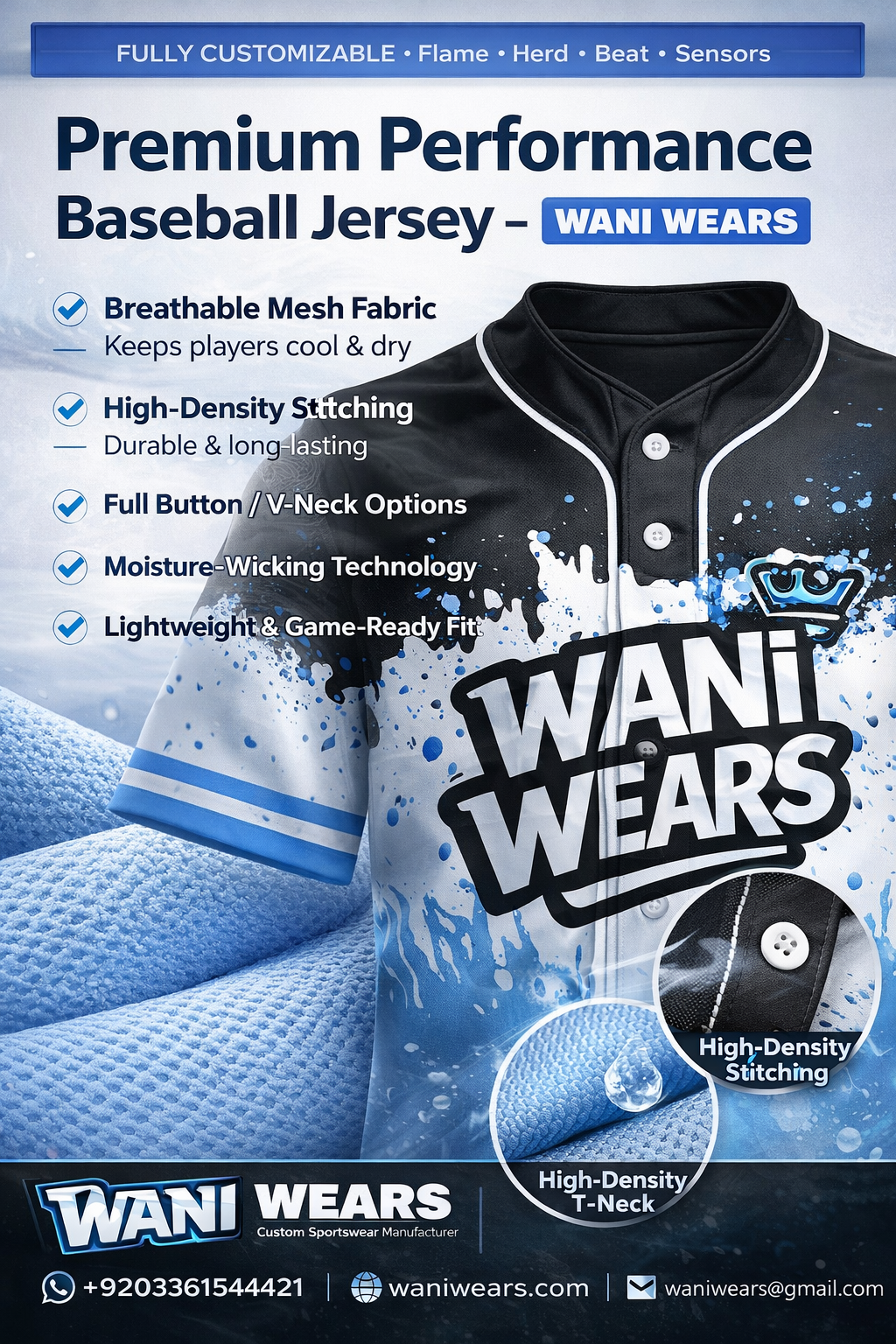 Custom Baseball Button Jersey Manufacturer | Premium Sublimated Team Uniforms Bulk | WANI WEARS - Image 3