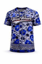 Custom sublimated baseball jersey black and blue camo bandana design