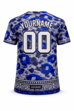 Custom sublimated baseball jersey black and blue camo bandana design