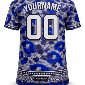 Custom sublimated baseball jersey black and blue camo bandana design