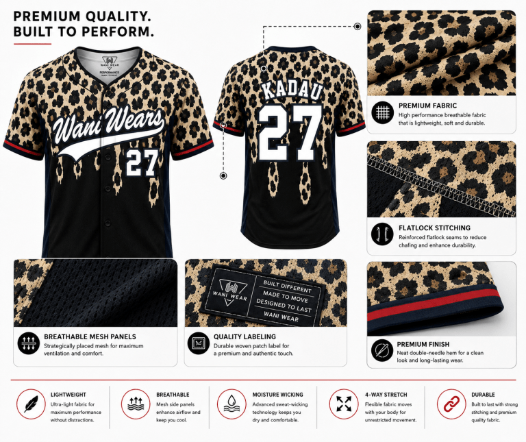 wani weaers customized sublimation full button baseball jersey