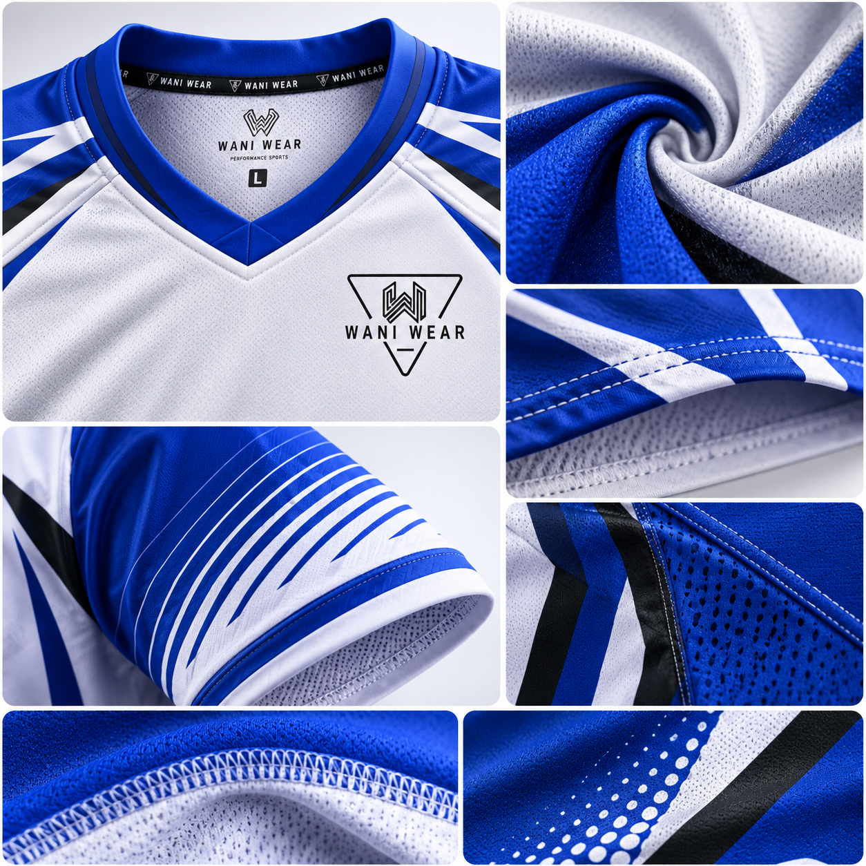 Custom Volleyball Uniform Product Details Infographic – Premium Sublimated Volleyball Jersey & Shorts with Breathable Fabric, Moisture-Wicking Technology, Reinforced Stitching, OEM & Private Label Manufacturing by WANI WEAR.