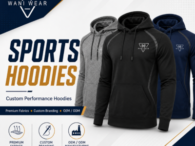 Custom sports hoodies by Wani Wear featuring premium fabric, moisture-wicking performance, durable stitching, custom branding and private label manufacturing.