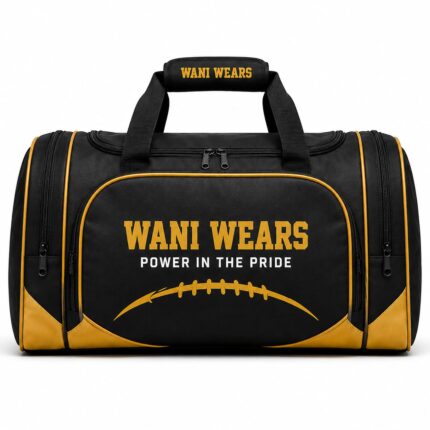 Custom black and gold American football duffel bag – front view wholesale sports bag