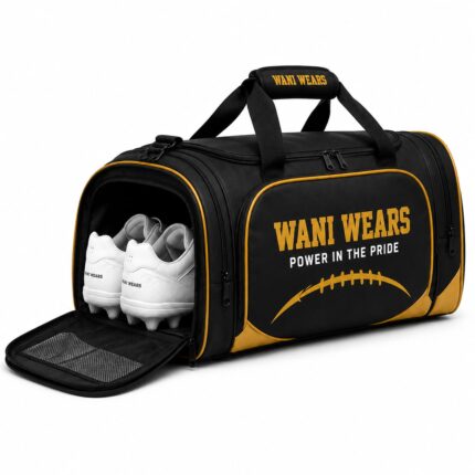 Duffel bag ventilated shoe compartment for football cleats and gym shoes