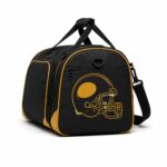 American football helmet logo duffel bag side angle wholesale gym bag