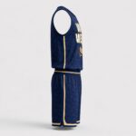 Custom basketball uniform side view navy gold sublimated jersey and shorts