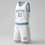 Custom basketball uniform white blue gold V-neck jersey and shorts set