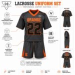 Lacrosse uniform set features infographic — fabric, fit, stitching, and collar details