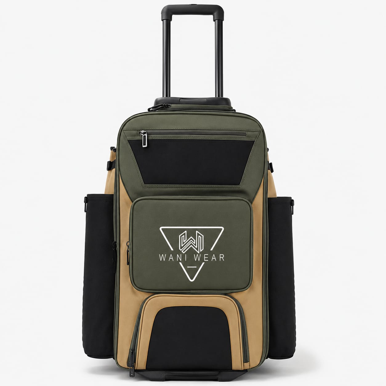 Wani Wear custom baseball trolley bag front view with extended handle