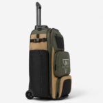 Side angle view of custom baseball bag with bat tubes and multiple pockets Title: Baseball Trolley Bag – Side Profile