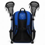 Custom lacrosse backpack back view with dual stick holders and padded straps
