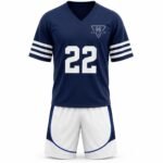 Custom navy and white lacrosse jersey front view with number 22 and Wani Wear branding