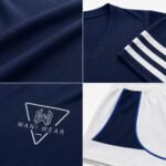 Close-up of lacrosse jersey fabric texture, collar, sleeve stripes, and shorts piping detail