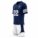 Side angle view of custom navy lacrosse jersey and shorts uniform set