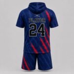 Back view of custom lacrosse uniform with player name and number 24 printed on jersey