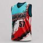 Teal red black lacrosse jersey front view with WANI WEARS number 57