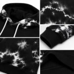 Close-up detail of custom hoodie drawstring hood, ribbed cuff, kangaroo pocket, and Wani Wears logo print