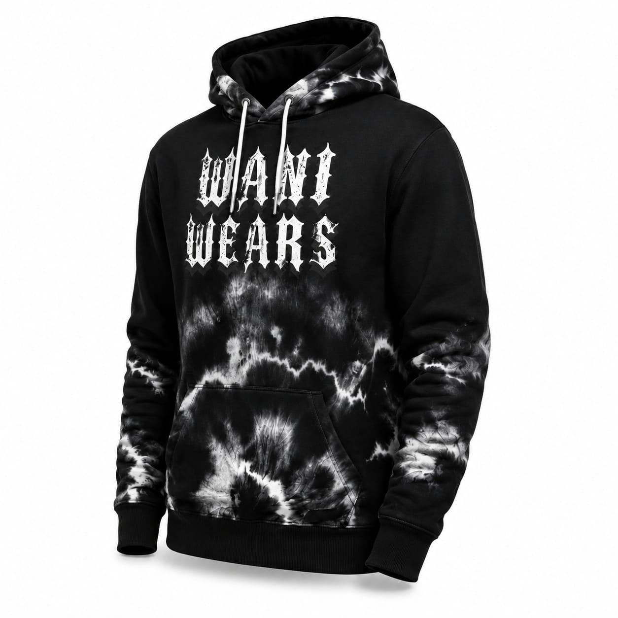 Side angle view of custom tie-dye streetwear hoodie for private label gym wear brands