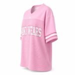 Pink oversized V-neck mesh football jersey with WANI WEARS branding and sleeve stripes