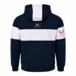 Back view of navy and white lacrosse hoodie with Wani Wear logo below the hood
