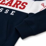 Ribbed cuff and kangaroo pocket detail on custom lacrosse hoodie