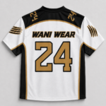 Custom lacrosse jersey back view with sublimated number and Wani Wear team name print