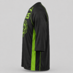 Side view of custom lacrosse jersey showing mesh side panel and 3/4 sleeve fit