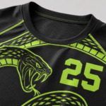Close-up of custom lacrosse jersey collar and chest print showing sublimation detail and stitching
