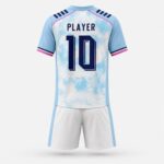 Custom soccer uniform set back view with player name and number 10