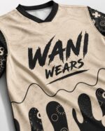 Close up of sublimated soccer jersey fabric showing breathable mesh texture and print detail