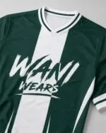 Sublimated custom soccer jersey fabric and collar close-up.