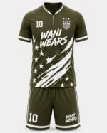 Custom soccer uniform front view sublimated jersey and matching shorts