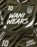 Custom soccer uniform side view olive green jersey and shorts