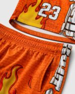 Orange sublimated basketball jersey and shorts set