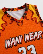 Custom basketball jersey collar and sublimation print close-up