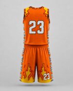 Custom basketball uniform front view with personalized jersey and shorts