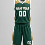 Custom white and grey paisley V-neck basketball jersey and shorts set, front view – Wani Wear