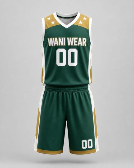 Custom white and grey paisley V-neck basketball jersey and shorts set, front view – Wani Wear