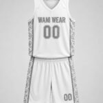 Custom white and grey paisley V-neck basketball jersey and shorts set, front view – Wani Wear