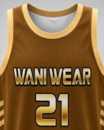 Close-up of custom basketball jersey chest print with team name and gradient number – Wani Wear