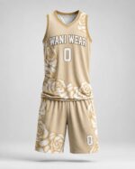 Personalized gold basketball uniform complete front view