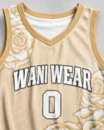 Gold custom basketball jersey front close-up with number 0