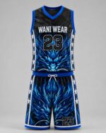 Personalized blue dragon basketball uniform front view