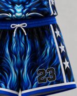Custom basketball shorts waistband and number detail