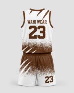 Back view of personalized basketball uniform with team name and number 23