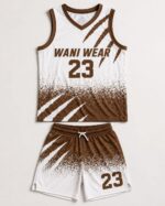 Front view of customized sublimated basketball uniform number 23